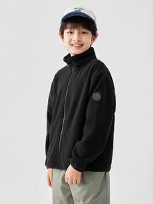 Balabala Unisex Young Girl Anti-Static Fleece Jacket, Parent-Child Outerwear For Spring & Autumn - Black - View 3