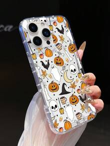 1 pieza Funda de teléfono con amortiguación acolchada de TPU con gráfico único y de moda de fantasma y calabaza de Halloween compatible con la serie 15, 16 Pro Max/16/16 Pro/16 Plus, 11/12/13/14 Pro Max, 11 Pro/11 Pro Max, 12 Pro/12 Pro Max, 13 Pro/13 Pro Max, 14 Pro/14 Pro Max, Funda de teléfono creativa y elegante para la serie Apple 17