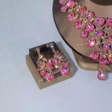 1 Set Elegant Women's Jewelry Set, Necklace Earrings 3 Pieces Set, Rhinestone Encrusted, Fashionable Luxury Jewelry Set, Suitable For Bride, Wedding, Banquet, Formal Occasions