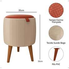 Kit 2 Puff Moises Round Stool Pouf Living Room Stick Feet - Beige - View 6