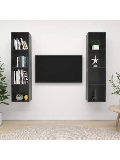 VidaXL TV Wand Units stuks Finished Wood High Gloss Grijs