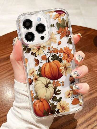 1pc Autumn Pumpkin Print Pattern Transparent Air Cushion Soft Phone Case, Full Coverage With Holes, Anti-Slip, Compatible With IPhone 11, 12, XR, 13, 13 Pro, 13 Pro Max, 14, 14 Pro, 14 Pro Max, 15, 15 Pro, 15 Plus, 15 Pro Max, 16, 16 Pro, 16 Plus, 16 Pro Max, 17, 17 Pro, 17 Plus, 17 Pro Max Waterproof Shockproof Anti-Fall Scratch ResistantGIF-FOR-YOU