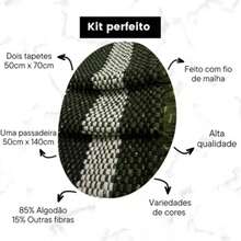 Kit Jogo de Tapetes Qualidade Premium - 3 Peças em Fio de Malha – (2 Tapetes + 1 Passadeira) - Fio Grosso