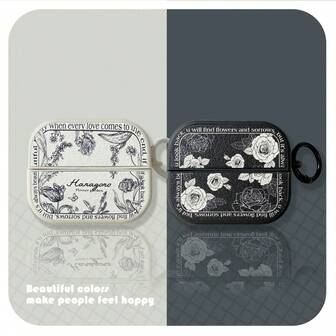 Vintage Classic Black & White Floral Leather Protective Case Compatible With Airpods 1/2/3/4/Pro/Pro2 And Galaxy Buds 3/Buds 3 Pro Earphones