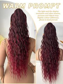 26 Inch Long Water Wave Heat Resistant Synthetic Ponytail, Daily Use Wig Hair Scrunchie For Women - Red Ombre - View 8