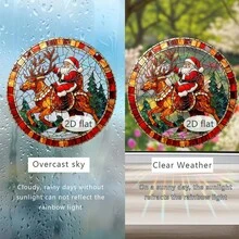 1 buc. Captor de soare acrilic colorat, design Moș Crăciun și elan, stil vitraliu, fereastră curcubeu cu refracția luminii solare, decorare interioară și exterioară a casei