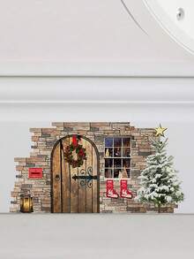 1pc Christmas Cottage Pattern Wall Sticker - Vibrant Cartoon Design, Easy Peel And Stick Adhesive Backing, Home Wall Decor - Ideal For Creating Holiday Atmosphere And Festive Season, Suitable For Room Decor, Home Decor, Office Decor, Theme Party Decor, Christmas Decor, Winter Christmas Decor, Home Christmas Gift, Christmas Decoration - Multicolor - View 3