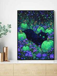 Kit de peinture de diamant 5D, chat noir et fleurs. Broderie de diamant 5D ronde complète pour adultes débutants. Mosaïque de cristal artisanale. Convient pour la décoration murale de la maison. Cadeau de Thanksgiving et de Noël pour la famille et les amis