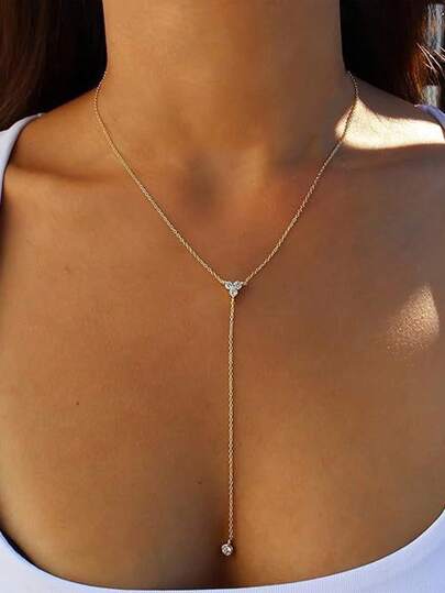 1 件简约 Y 形水晶锁骨项链，女士珠宝礼物万圣节配饰教师节街头服饰配饰牛仔裤配饰