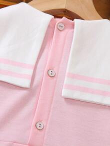 少女可爱甜美学院风蝴蝶结水手领公主长袖及膝连衣裙，2025年秋季新品 - 粉色 - 查看 8