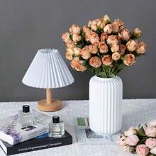 Rosas artificiales rosas, rosas de flores secas artificiales, decoración del hogar con rosas artificiales, estilo nórdico 7 cabezas de rosas pequeñas de simulación de flores, plantas artificiales verdes, ramo de rosas de estilo bohemio y granja de otoño para decoración