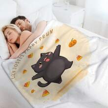 1pc Halloween Blanket Cat, Pumpkin, Cup Pattern Flannel Blanket - Perfect For Gifts In Halloween, Valentine, Easter, Christmas & Thanksgiving, All-Season Use, Ideal For Sofa, Bedroom, Office, Travel, Camping & Bedding - Style6 - View 6