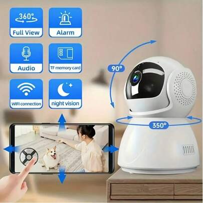 1pc 1080P Ultra-High Definition Intelligent Indoor Security Camera-Dual-Frequency 5G Wi-Fi, Which Has The Functions Of Motion Detection, Automatic Tracking, Two-Way Voice Call, 360 Panoramic Monitoring, Infrared Night Vision-Very Suitable For Monitoring The Elderly, Babies And Pets, And Family Security Monitoring.