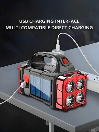 Robust Utility Light,Portable Solar And USB Rechargeable LED Lantern Flashlight, High-Power Solar LED Flashlight , Durable Portable Design For Camping, Emergency, Outdoor Work, Hiking, Fishing, Hiking Essentials, Emergency Light Multifunctional Light, High Quality Lighting