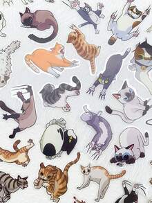 50pcs Angry Cat Sticker Funny Cartoon PET Transparent Decals For Laptop Luggage Computer Bicycle Journal Phone DIY Decorate Sticker - Multicolor - View 3