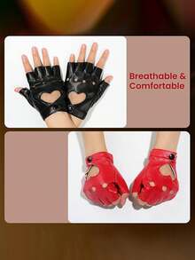Punk-Stil fingerlose Tanzhandschuhe für Frauen, Jazz-Performance Tanzhandschuhe, Kunstleder - Verschiedenfarbig - Übersicht 4
