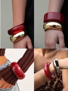 1-3 PCS Bracelet Set Resin Bangle Red White Gold Glossy Chunky Fashion Acrylic Gift For Girlfriend, Holiday Gift, Suitable For Daily Wear, Valentine's Day Gift, Date Wear