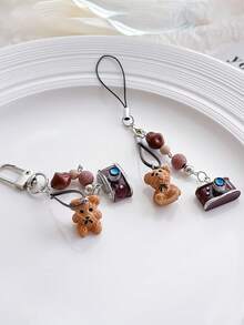 1pc Camera Beaded Mobile Phone Chain, Creative Bag Hanging Key Chain Bear Chain, Cute Beaded Pendant Keychain Pendant, Cute Niche Pendant, Suitable For Using As Earphone Cover, Luggage & Bag, Cellphone And Keychain Pendant - Multicolor - View 4