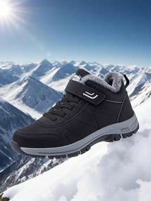 Botas cortas con forro térmico para adolescentes/estudiantes, botas de nieve para exteriores, botas de senderismo, a prueba de frío y cálidas, resistentes al desgaste y antideslizantes, con cierre de gancho y bucle para un uso cómodo, de unicolor negro, fáciles de limpiar