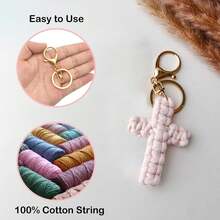 Macrame Cross Keychain, Jesus Keychain Christian Car Accessories Handmade Soft Cross Keychain Bohemian Decoration Gift For Women And Men - 粉紅色 - 查看 2