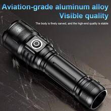 High Lumen Aluminum Alloy Ignition Flashlight, Equipped With 21700 Lithium Battery, 3000mAh Ultra-Long Battery Life, Suitable For Wilderness Survival, Camping, Fishing And Night Cycling, Rechargeable, For Travel - Black - View 10