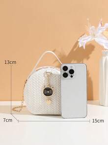 2024年春季花卉图案手提包，女士时尚小众单肩斜挎包 - 米色 - 查看 4