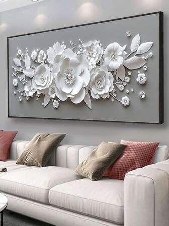 1 pieza Grande 60x120cm Cuadro de arte de lienzo abstracto moderno sin marco con flores blancas - Póster con impresión de flores texturizadas para decoración de sala de estar, dormitorio o pasillo