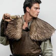 1 pièce Cape de guerrier médiévale Renaissance en fausse fourrure avec col châle pour homme, costume de cosplay d'hiver pour le LARP