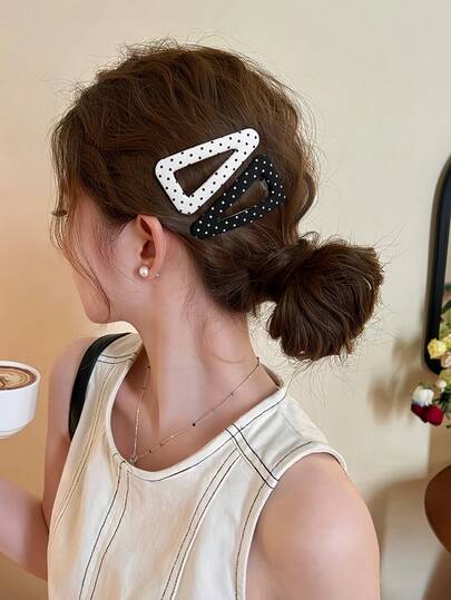 2pcs/Set Korean Style Handmade Polka Dot Fabric Hair Clips, Bangs Clips, Vintage Retro Triangular Hair Clips For Women And Girls, Casual Accessories, Hair Clips Claw, Hair Claws, Hair Slide, Hair Barrettes, Snap Clip