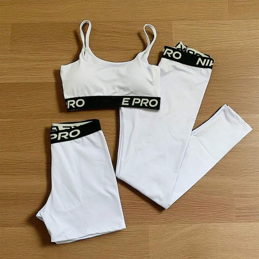 PRO 3-Piece Gym Set (Top + Shorts And Leggings) Zero Transparency - trắng - Xem 1