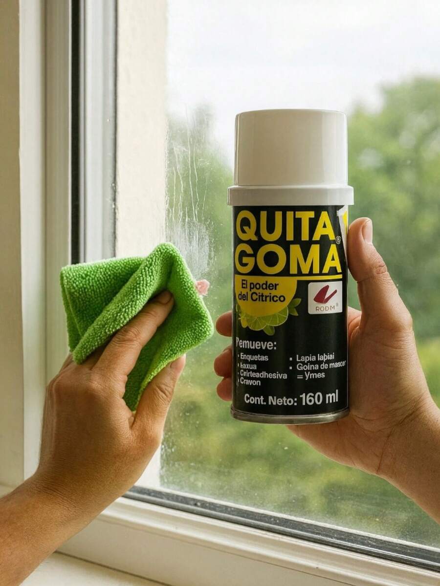 Quita Goma en spray 160ml. Quita goma está formulado en combinación con cítricos y sirve para remover etiquetas, grasa, goma de mascar, lápiz labial, cintas adhesivas, crayón, etc. - Quita goma Spray - Ver 1