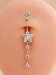 1 件装肚脐环，采用 4 段雪花设计，不锈钢肚脐穿孔首饰，性感长款身体穿孔配件，适合日常佩戴