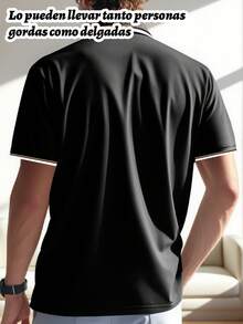 Camisa polo de manga corta a rayas de verano, casual y para commuter, para golf, para hombres, Camiseta polo diaria sencilla de unicolor para hombre,ideal para desplazamientos - Negro - Ver 3