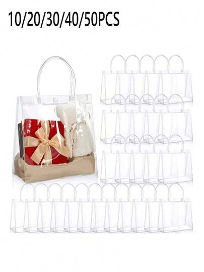 Set de 5/10/20/30/40/50 piezas Bolsa de regalo de PVC transparente impermeable de 10 piezas, perfecta para regalos de boda, fiesta y festival de damas. Bolso transparente aprobado para estadios, perfecto para conciertos, eventos deportivos, festivales. Bolsa transparente y clara impermeable para mujeres, perfecta para verano, vacaciones y playa, bolsas de regalo de Navidad