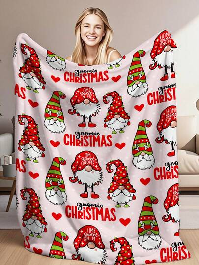 1pc Christmas Flannel Blanket - Christmas Tree, Gnome And Gift Box Print, Polyester Material, Soft And Comfortable Christmas Element Design, Suitable For Bed, Dorm, Sofa, Office, Camping - All Season, Christmas Home Decor, Comfortable Texture, Ideal Holiday/Birthday Gift For Friends, Halloween, Christmas Present, Holiday Decoration Shower Towels For Beauty Salon, Hotel Sports,Home Essentials, Towel, Skin Care Bath Towel Sheet