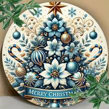 1pc Vintage Blue Christmas Tree Metal Sign - Merry Christmas 2D Printed Wall Art, Farmhouse Decor For Home, Kitchen, Coffee Bar, Indoor/Outdoor Use, Ideal Gift Home Decor Christmas Decorations Room Decor