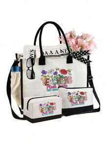 1 Set bestehend aus: Lehrer Muster Handtasche (mit Schultergurt & Kosmetiktasche), Strandtasche (mit Schal), Leopard & Regenbogen Blume Muster einfache Reise Organizer Tasche, Reise Kosmetiktasche - ideal für Outdoor-Make-up! - Verschiedenfarbig - Übersicht 12