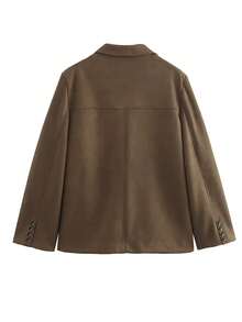 Damen elegante vintage Locker Jacke, einfarbiger Webstoff, Knopfverschluss mit Taschen, geeignet für Pendeln, Flughafen, Büroalltag, Schule, Herbst/Winter