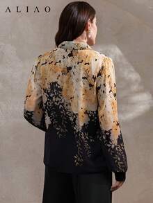 Aliao 春秋高端印花长袖薄纱纽扣休闲度假优雅女式衬衫，适合日常、度假和外出穿着。 - 彩色 - 查看 5