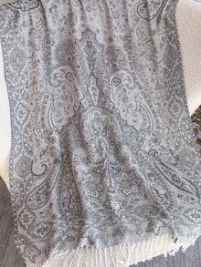 1 pieza Bufanda larga, chal, bufanda retro de mujer lujosa y multifuncional con estampado de cachemira y jacquard, adecuada para uso diario en primavera y verano, accesorio de abaya para vestido - Gris - Ver 4