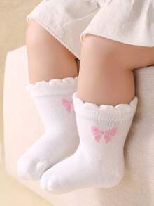 24 Pairs Baby Girls/Children Plain Bow Pattern Decoration Lace Mid-Calf Socks, Minimalist Fashion Versatile, Skin-Friendly Soft Breathable Casual Athletic Socks, Suitable For Daily Life, Holidays, Travel, Back To School, Campus, Sports, New Semester, Students - Multicolor - View 5