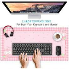 Cute Pink Plaid Desk Mats Strawberry Milk Gaming Desk Pad 31.5x15.75in, Kawaii Extended Mouse Pad Kawaii Large Keyboard Mats XXL, Laptop Mat For Desk, Desktop Mat Mousepad Office Decor For Women - 黑色 - 查看 5