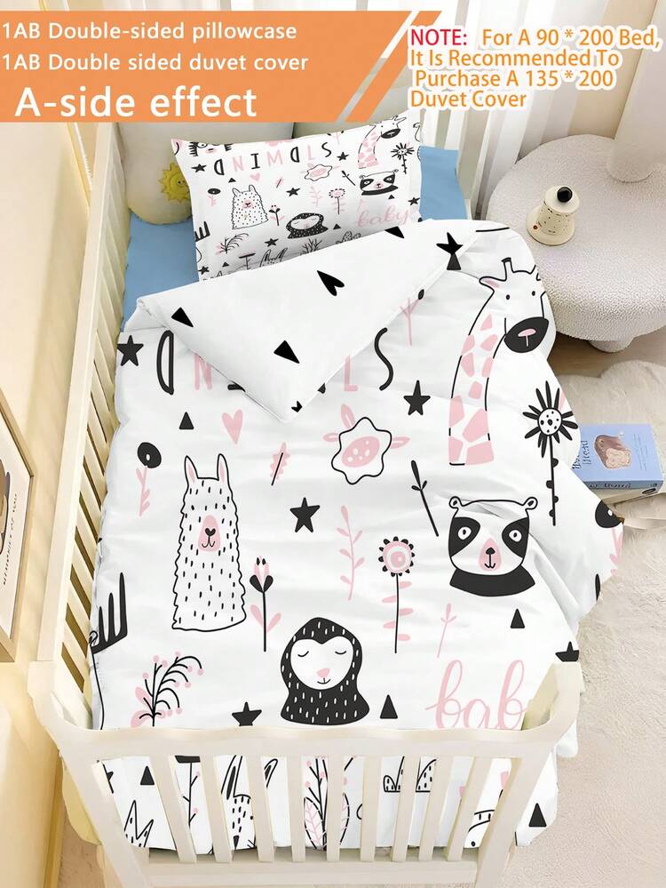Bộ 1/2 món đồ dùng giường ngủ cho bé họa tiết động vật ngộ nghĩnh hai mặt - Bộ chăn ga gối và vỏ chăn mềm mại, không gây dị ứng với họa tiết động vật dễ thương. - Nhiều màu - Xem 1