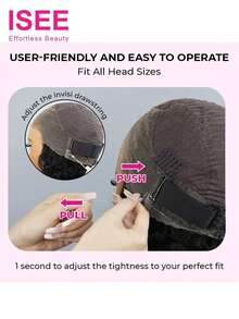 ISEE Invisi Draw-Strings Kinky Straight 360 Glueless Wig Pre-Cut Lace InvisiFit Strap Wear Go Wig Human Hair Pre Plucked Pre Bleached 180% Density 360 Full Lace Front Wigs 14-28 Inch