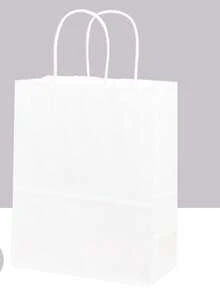 20个白色牛皮纸袋，带提手 - 100% 外卖袋，适用于商业、零售、杂货、精品店用品、包裹、包装和家庭厨房 - 耐用 - 白色 - 查看 6