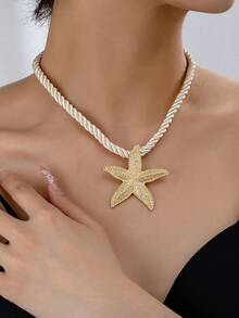 1pc Fashionable Exaggerated Starfish Necklace, Suitable For Women's Party, Banquet, Gift