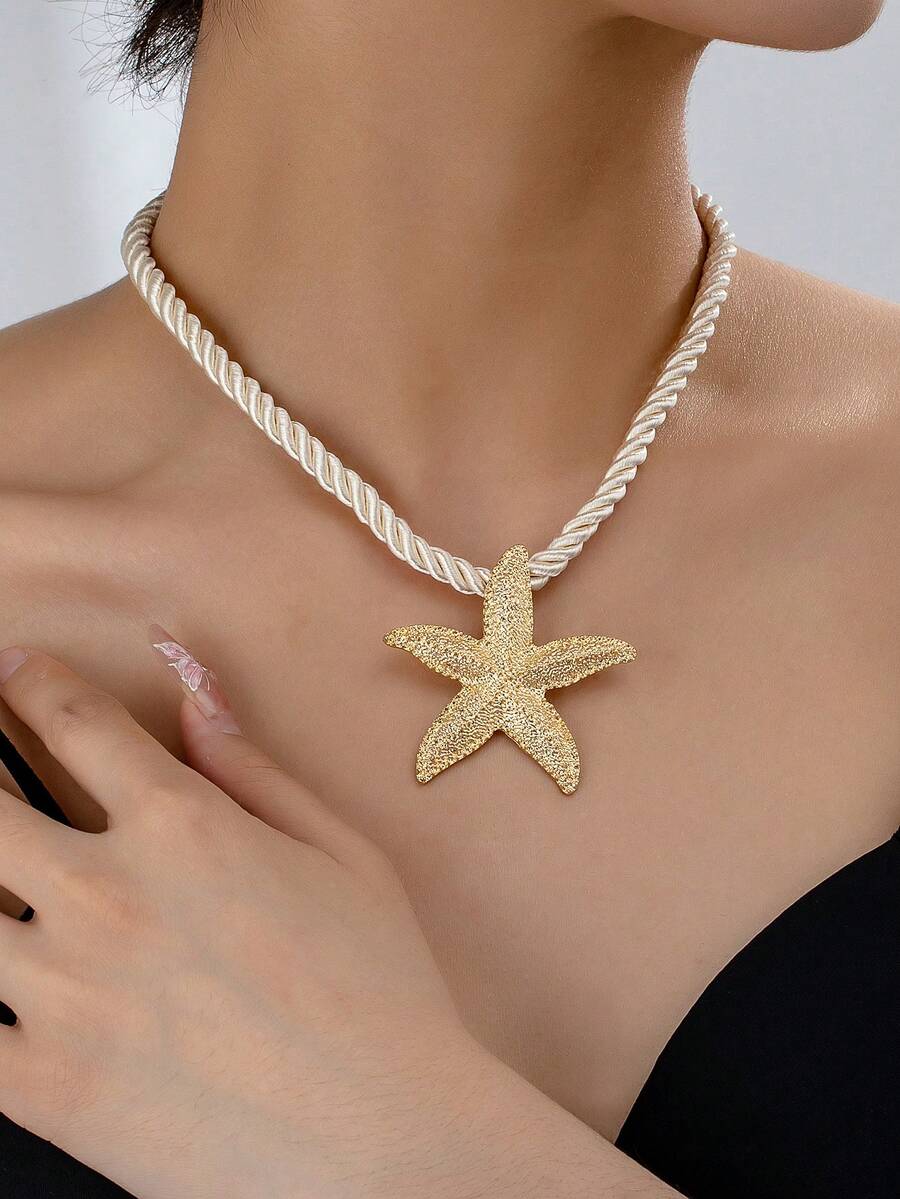 1pc Fashionable Exaggerated Starfish Necklace, Suitable For Women's Party, Banquet, Gift
