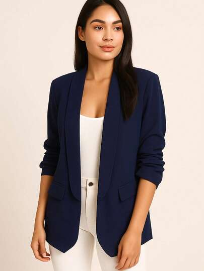 Blazer ,Manga plisada 3/4  Liso    Elegante  Casual    Poliéster    BLAZER, SACO  Oficina  Noche de fiesta  Formal y de noche  fiesta del té