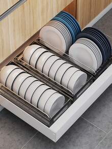 CASEGRACE 1 Peça Organizador Retrátil De Aço Inoxidável, Suporte De Puxar E Desenhar Armário, Cesta De Armazenamento E Puxar Em Aço Carbono Para Cozinha, Suporte De Tempero Em Camadas, Bandeja De Prato Em Gaveta Sob Caixa De Armazenamento De Pia, Suprimentos De Cozinha