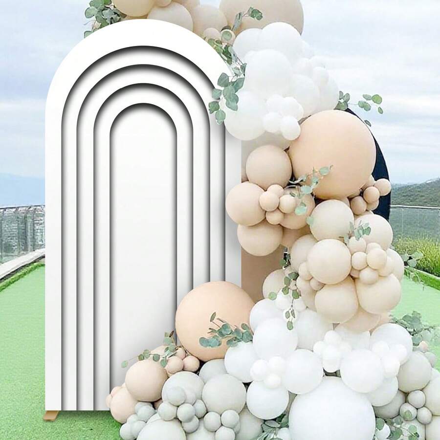 6.56ft Arch Fabric Backdrop Covers Wedding Ripples White Color Arched Panel Cover Stretchy Decor Banner For Birthday Banquet Parties Bridal Shower